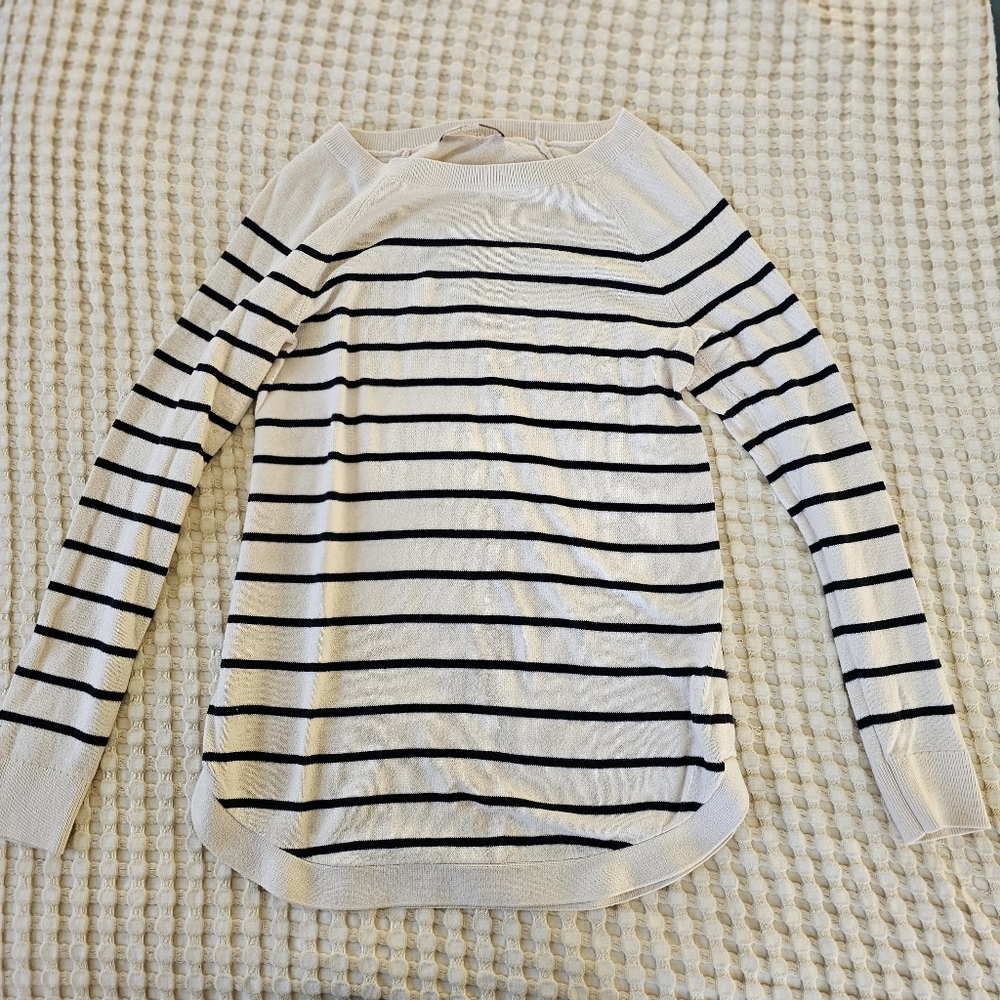 Loft Small Black and White Striped Sweater